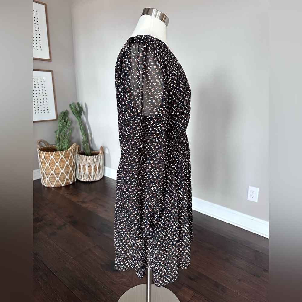 Madewell (Re)Sourced Georgette Ditsy Floral Button Up Long Sleeve Mini Dress LG - Picture 6 of 13